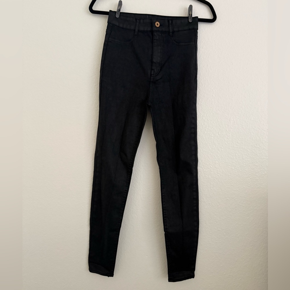 Zara Women Coated Jeggings Black